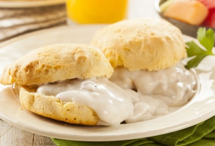Biscuits and sausage gravy from Campbell Cove deli